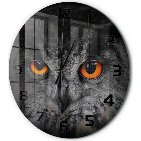 Horloge Murale Ronde Salon Cuisine Bureau Verre Trempé Sans Tic-Tac Moderne Hibou fi 60 cm (1/5)