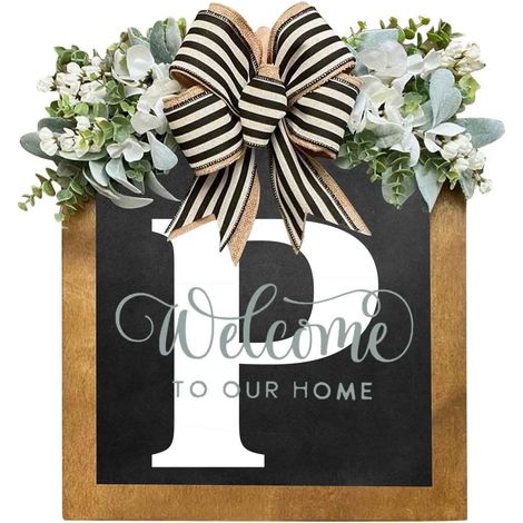 Guirlande Porte - Plaque Décorative en Bois avec Initiale - Décoration Intemporelle pour Porte d'Entrée - 1 Pièce