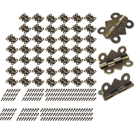 50 small mini hinges, butterfly folding hinges, bronze mini hinges for furniture, hardware, drawers, closets with screws 20 x 17 mm (1/5)