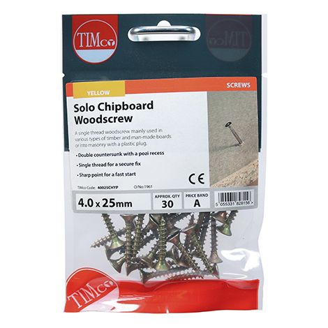 TIMCO Solo Countersunk Gold Woodscrews - 4.0 x 25