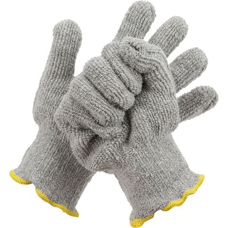 Paire de gants thermiques isolés en coton, résistants à la chaleur jusqu'à 250 °C, pour la protection des mains au travail (gris). (1/5)