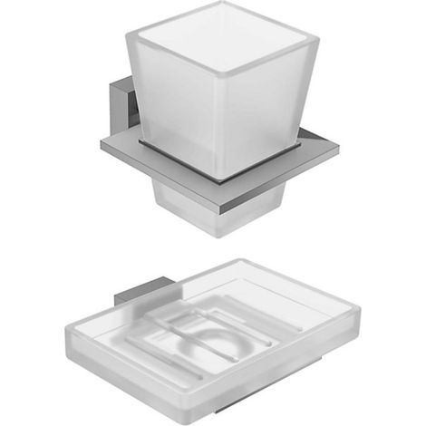 JACOB DELAFON Conjunto Jabonera Moderna cromada y Portavasos Moderno con cristal cromado