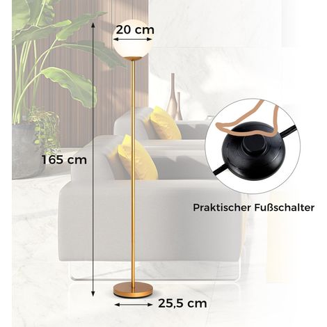 Stehlampe mit Glasschirm und Fußschalter, 165 cm hoch
