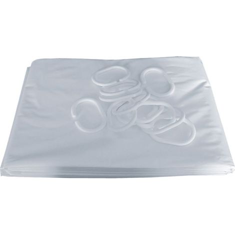 rideau de douche - hauteur 200 cm - largeur 180 cm - 8 anneaux plastique blanc - pellet 804182 (1/2)
