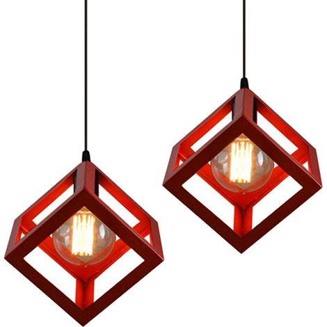 3 Lampes Suspension Luminaire Industrielle Lustre Plafonniers Design Géométrique Métal Suspension E27 Lampe en Forme de Cube - 16CM, Rouille BLOW (1/5)