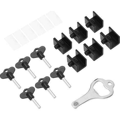 Lot de 6 verrous de sécurité pour fenêtres coulissantes, en alliage d'aluminium, stables pour portes coulissantes verticales et horizontales, avec amortisseur et clé. (1/5)
