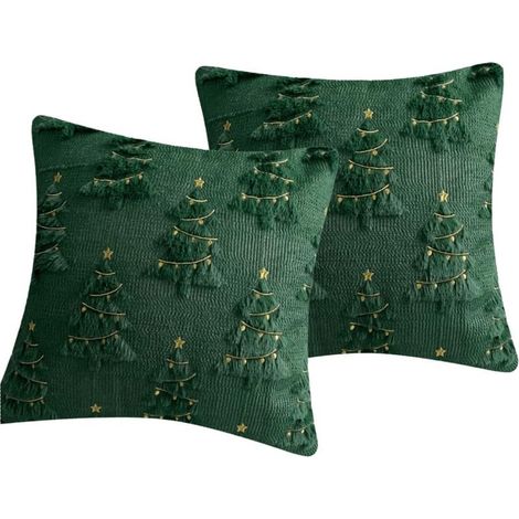 Housses de coussin motif sapin de Noël, lot de 2, 45 × 45 cm, design 3D sapin de Noël en fausse fourrure, adaptées pour canapé et salon (vert, 2 pièces)