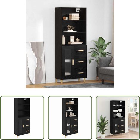 vidaXL Hochschrank Holz - Highboard Schwarz Eichen-Optik 69,5 x 32,5 x 180 cm (1/5)