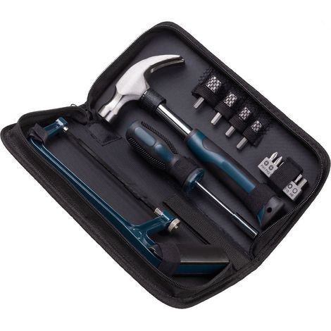 Ensemble d'outils à main multifonctionnels pour la maison et le garage, avec boîte de rangement (15 pièces). (1/5)