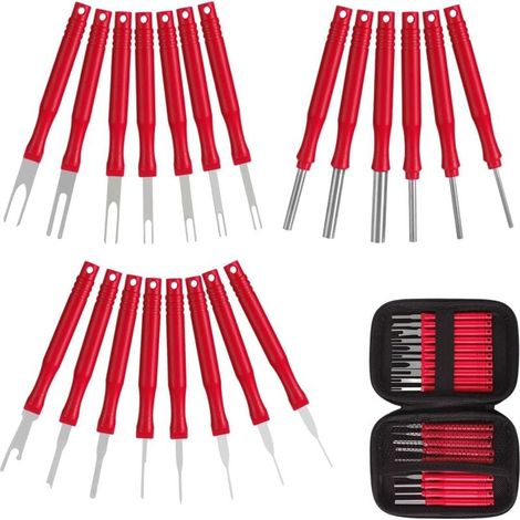 Kit d'outils de 21 pièces pour retirer les broches de connecteurs de fils rouges, kit de retrait de bornes automobiles, également adapté aux appareils ménagers.