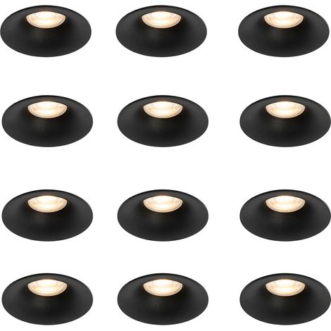 QAZQA Moderno Set de 12 focos empotrables negros GU10 50 mm - Gijs Aluminio Redonda Adecuado para LED Max. 12 x 50 Watt