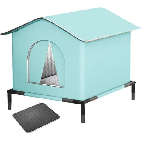 Niche d'hiver pour chats d'extérieur - Maison isolée pour animaux de compagnie Niche extérieure pour chat, 42 x 42 x 42 cm, bleue (1/5)