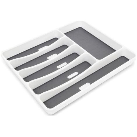 Range-couverts en matière plastique 6 compartiments Rangement tiroir Cuisine 5 x 32,5 x 40,5 cm, couche antidérapante & plots, blanc/ anthracite-Chrom (1/5)
