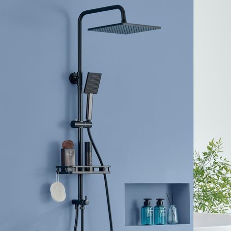 Auralum Max Regendusche Komplettset ohne Armatur, Edelstahl Regendusche mit Messing-Wasserteiler, Bohrfree-Ablage, duschkopf, 250mmx250mm Überkopfbrause, Duschsystem Komplettset ohne Duscharmatur, Sch (1/5)