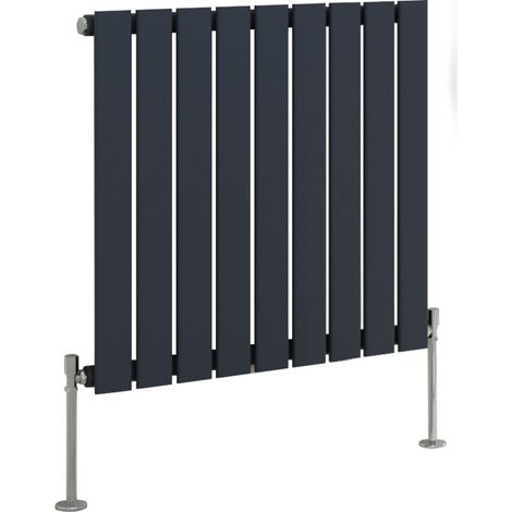 Designer Radiator Anthracite Flat Panel Central Heating with Angle Square Valve Horizontal Single 600x612mm