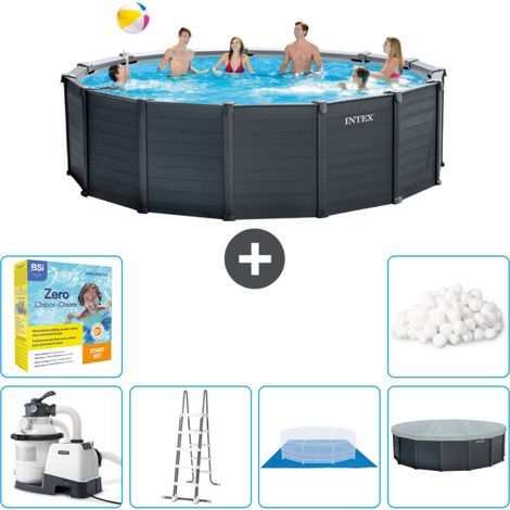 Intex runder Pool mit graphitgrauem Paneel – 478 x 124 cm – Inklusive Zubehör CB47