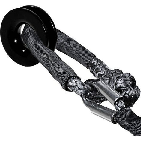 1 set. Color: Black. Materials: Synthetic fiber and aluminum alloy. Features: Pulley, knotted rope, knotted loop. (1/5)