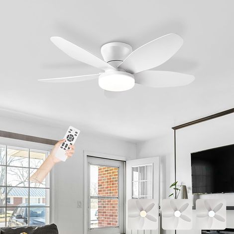 Ventilateur Plafond Avec Lumiere Silencieux, Lustre Ventilo De Plafond Avec Lampe Intégrée DC Moteur, LED Luminaire Ventilateur Plafonnier,Blanc,36in (1/5)