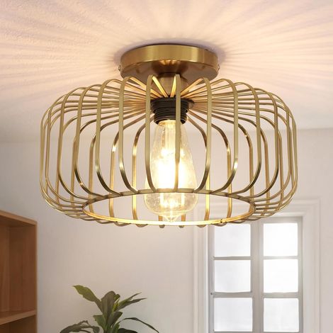 Plafonnier moderne pour salon - En métal - Culot E27-1 ampoule ronde - Pour cuisine, couloir, chambre à coucher, salle à manger - Bronze (1/5)
