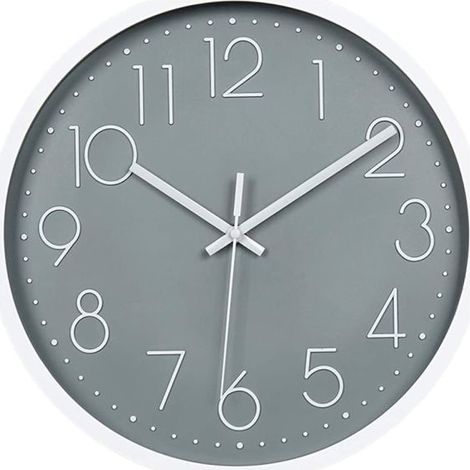 Horloge murale silencieuse moderne 12" pour chambre, cuisine, salon - Grise (1/4)