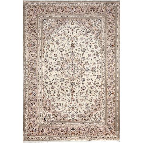 Tapis d'orient 197 x 290 cm, oriental, crème, beige et bleu, pure laine nouée main, fabriqué en Iran (1/5)