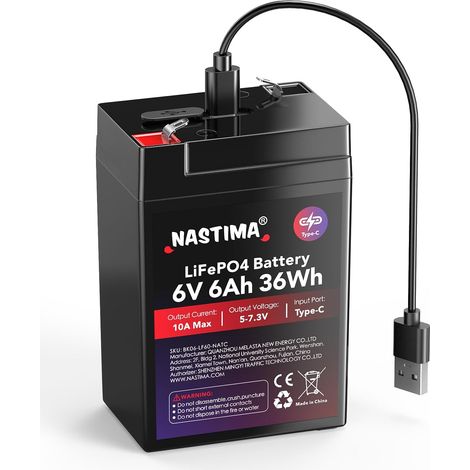 Batterie Rechargeable 6V 6Ah LiFePO4 avec Protection BMS et Cycle Profond 2000, Chargement Type-C, adaptée aux Kits de Éclairage Électrique de Secours, Voitures Jouets pour Enfants, Camping (1/5)