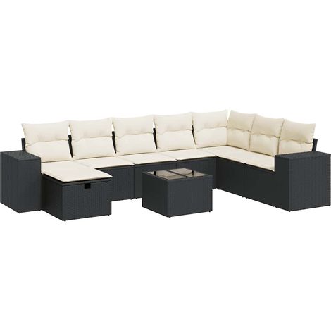 Maison Exclusive - Set Divani da Giardino 9 pz con Cuscini Nero in Polyrattan (1/5)