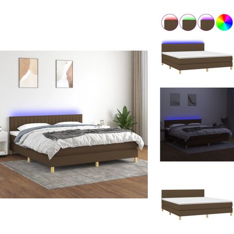 Sommier à lattes de lit matelas et LED Marron foncé 160x200 cm - Sommier Tapissier - Lit Avec Led - Matelas À Ressorts Ensachés - Têted Lit Ajustable - Éclairage Led (1/5)