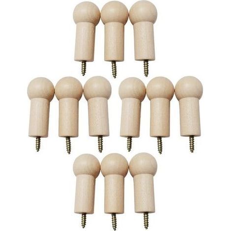 12 Pièces Crochets Muraux en Bois Patères Murales Nature avec Vis Décoration Manteau Patère Murale pour Chapeaux Veste Foulards Sacs à Dos (1/3)