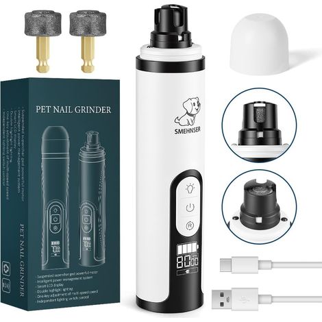 Lime à Ongles pour Chien et Chat, Rechargeable Broyeur à Ongles pour Chien, 45 décibels Super Silencieux, 3 Vitesses, idéal pour Les Petits et Grands Animaux de Compagnie (Blanc) (1/5)