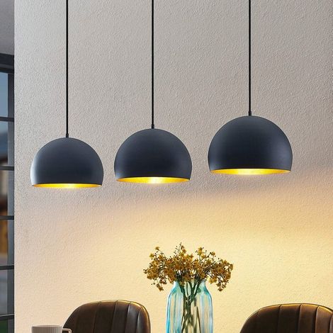 [NEUWERTIG] B-Ware Lindby Pendellampe Tarjei 120cm schwarz/gold Metall 3xE27 dimmbar