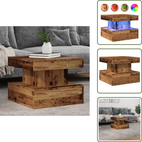 Table de salon - vidaXL Table basse avec lumières LED vieux bois 50x50x40 cm - Table d'appoint (1/5)