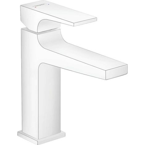 mitigeur de lavabo 110 poignée manette, bonde Push-Open blanc mat
