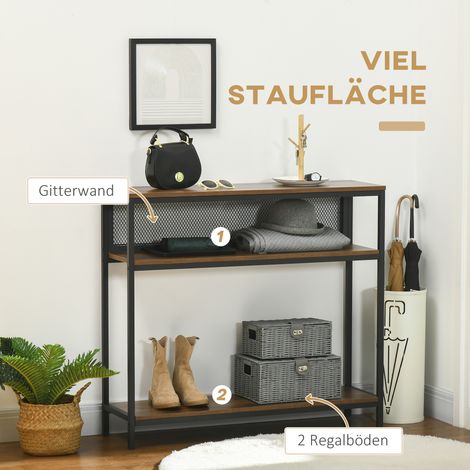 Console d'entrée industrielle 100x29.5x90 cm marron-noir, étagère métal bois