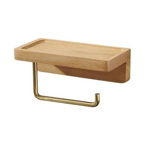 (Faggio) Portarotolo doppio in legno massello di faggio, da parete, autoadesivo, angoli arrotondati, portarotolo decorativo per bagno e cucina (1/5)