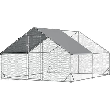 Enclos poulailler extérieur 12 m² - Parc grillagé acier galvanisé 3L x 4l x 2H m avec espace couvert