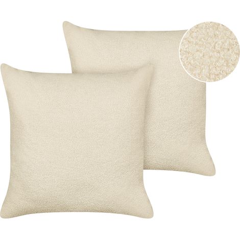 Conjunto de 2 cojines decorativos de bouclé con relleno funda extraíble 60 x 60 cm beige Leuzea (1/5)