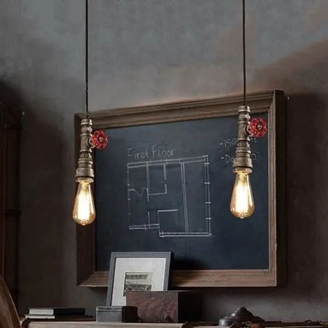 BK Suspension Industrielle Luminaire Tuyau de fer Lustres de plomberie E27 Vintage Style Rétro Lampe pour Restaurant Bar Cafe 1 PCS (1/4)
