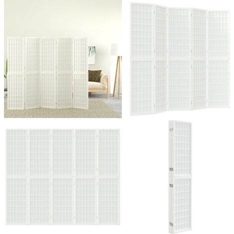 Cloison de séparation pliable 5 panneaux 200x170 cm Blanc - Cloison De Séparation - Séparateur Pièce - Écran D'intimité - Style Japonais - Bois De Sapin - Home & Living (1/5)