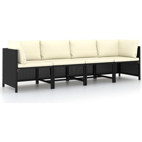 Vidaxl – Canapé de jardin 4 places – Résine tressée noire – Coussins en polyester – Dimensions 60x60x60 cm et 54x60x60 cm