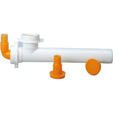Herraje horizontal blanco con 2 salidas, diámetro 40mm, para tomas de lavadora o lavavajillas.