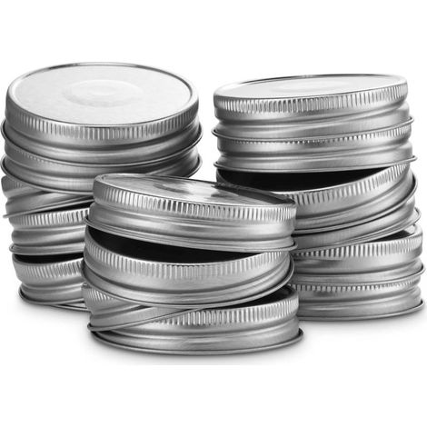 Lot de 15 bocaux en verre Mason 70 mm avec couvercles étanches à joint silicone, hermétiques pour conservation, couleur argent métallisé (1/4)