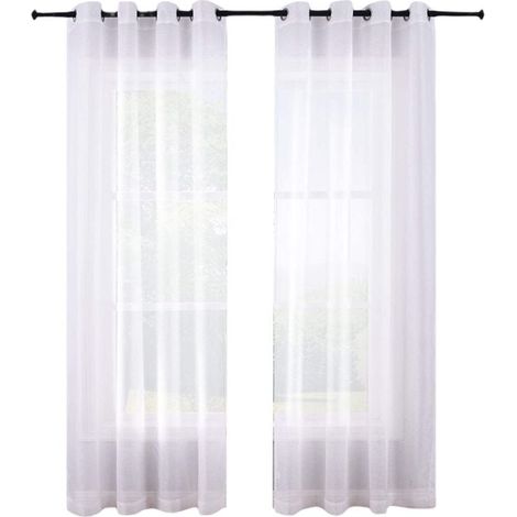 Ensemble de 2 Rideaux Transparents 210 cm à Œillets Blancs Voile Polyester pour Chambre (1/4)