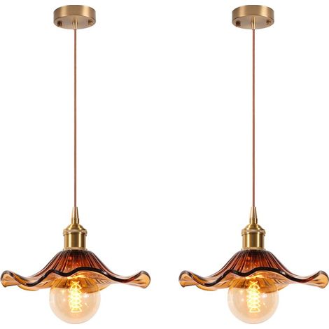 2PCS Plafonnier D'Intérieur Vintage Suspension Luminaire En Verre Lustre Rétro Suspension Moderne En Verre Pour Salon, Chambre, Couloir Ambre (1/5)