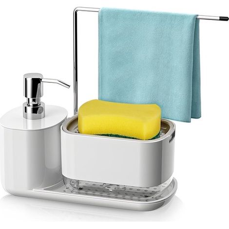 Seifenspender, Küchenset, Spülmittelspender mit Tuchhalter, 3 in 1 Pumpseifenspender für Bad, Dusche und Arbeitsplatte (1/5)