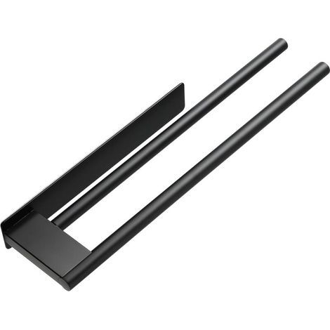 Porte-Serviette en Acier Inoxydable Noir, Résistant à la Rouille, Installation Facile Soit par Vis ou Autocollant, Design Compact, Porte-Serviette Durable, Salle de Bain ou Cuisine (Noir) (1/5)