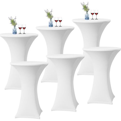 6er-Set Stehtischhusse Weiß für Bistrotische Ø 60-65 cm, Spandex Stretch, 60x110cm (1/5)