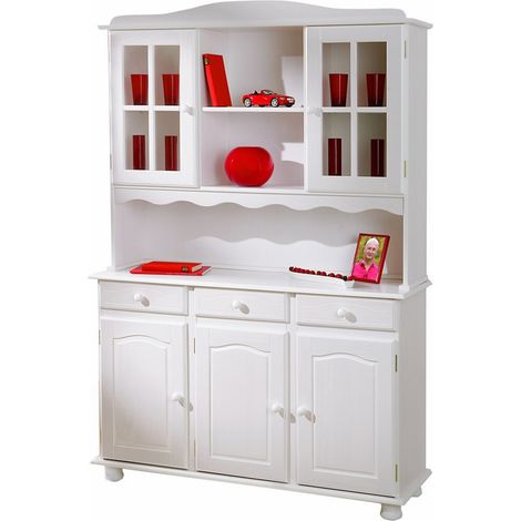Bahut Vaisselier Siena 3 Portes Blanc, Dim : 43 x 130 x 198 cm -PEGANE-