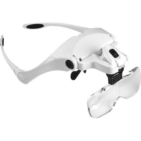 Lunettes Loupe avec 2 Lumières LED,Frontale Grossissantes Casque Loupe Mains Libres pour Couture,Lecture Réparations,Bijoux,Montres et Artisanat,5 Lentilles Détachables (1.0X-3.5X) (1/5)