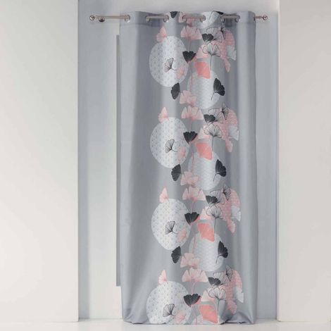 Rideau à Œillets Imprimé "Eden Blush" 140x260cm Gris (1/4)